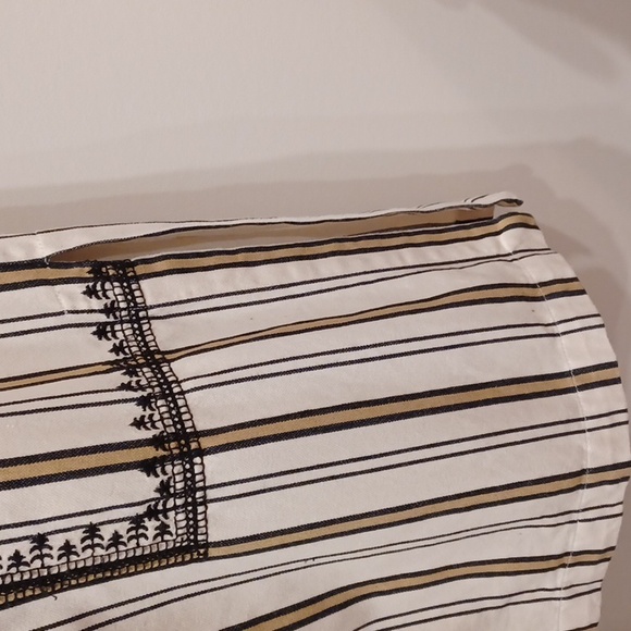 Zara Ecru/Black Embroidered & Striped Cotton Pencil Skirt- Sz. Med - Picture 8 of 12